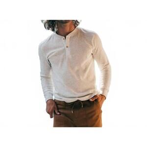 NEW GRAYERS windsor double cloth henley top in oatmeal heather